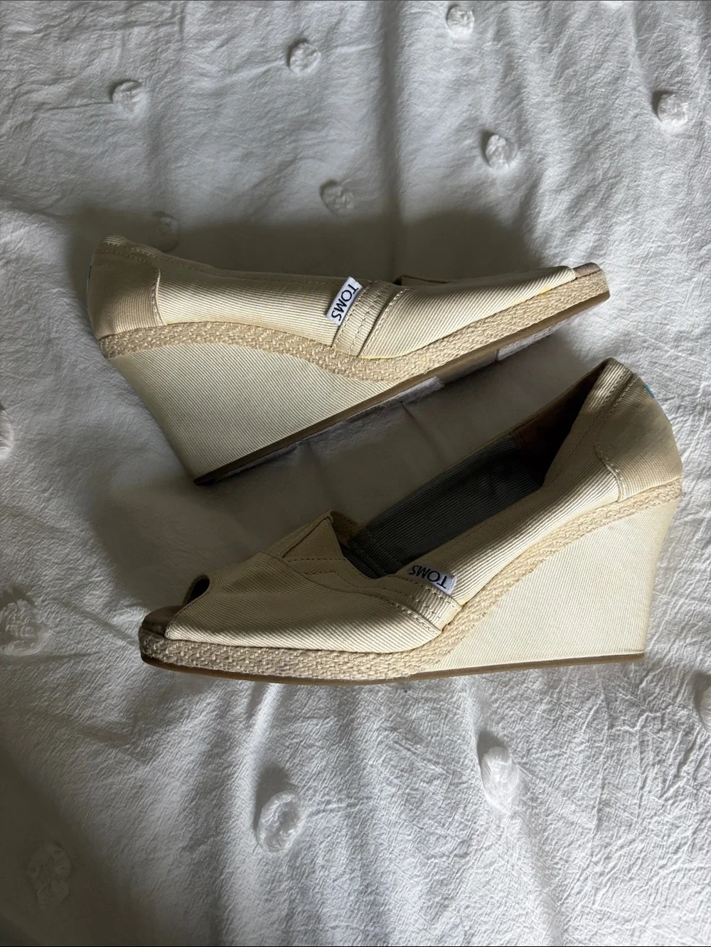 TOMS Wedding Women's Cream satin Peep-Toe Espadrille Wedges